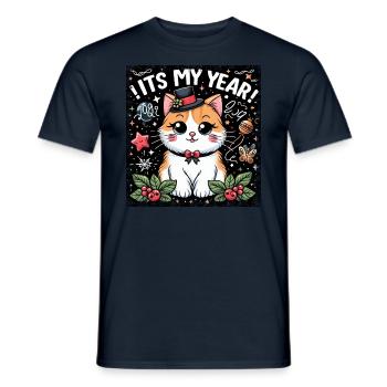 Nouvel An Réveillon du Nouvel An Chat Mâle C’est mon année - T-shirt homme - marine - Devant - AI Model Male 178 light (178cm)
