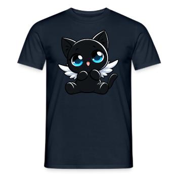 Schwarze Katze Engel Flügel Süß Cartoon - Männer T-Shirt - Navy - Vorne - AI Model Male 178 light (178cm)