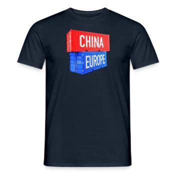 Europe and China Containers - Euro, EU, World - Men's T-Shirt - navy - Front - AI Model Male 178 light (178cm)