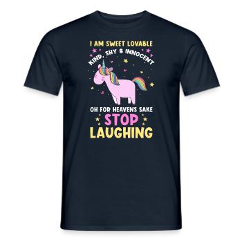 Unicorn Siger Sjove Enhjørning Damer Piger - Mænd T-shirt - marineblå - Foran - AI Model Male 178 light (178cm)