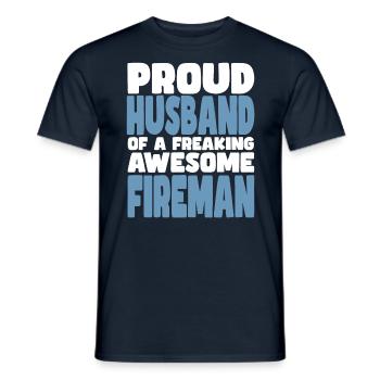 Proud wife of a damn good firefighter - Men's T-Shirt - navy - Front - AI Model Male 178 light (178cm)