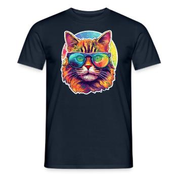 Cat Hippie 60s 70s - Men's T-Shirt - navy - Front - AI Model Male 178 light (178cm)