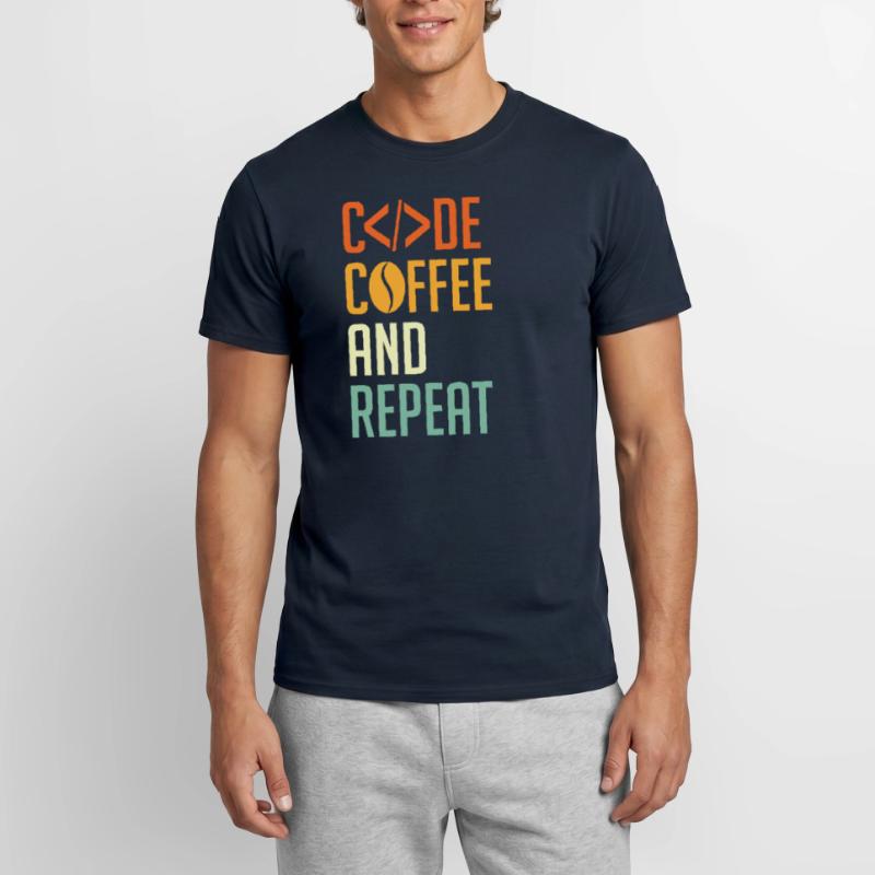 Codeur Spruch Code Café et Répéter T-shirt homme