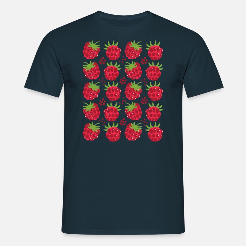Raspberry Berries Fruit Pattern - Men's T-Shirt - navy