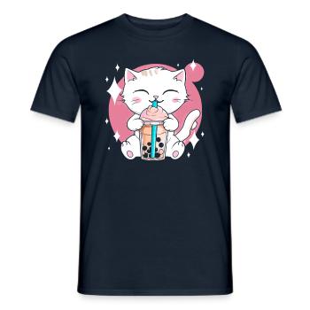 Kawaii Bubble Tea Katze Boba Milch - Männer T-Shirt - Navy - Vorne - AI Model Male 178 light (178cm)