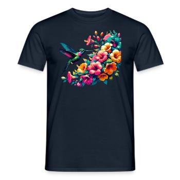 Hummingbird and Hibiscus Blossom Art - Men's T-Shirt - navy - Front - AI Model Male 178 light (178cm)