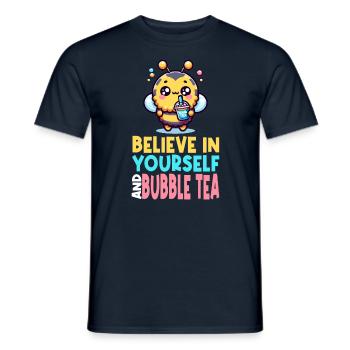 Kawaii Bee Bubble Tea Believe in Yourself Fun - Men's T-Shirt - navy - Front - AI Model Male 178 light (178cm)