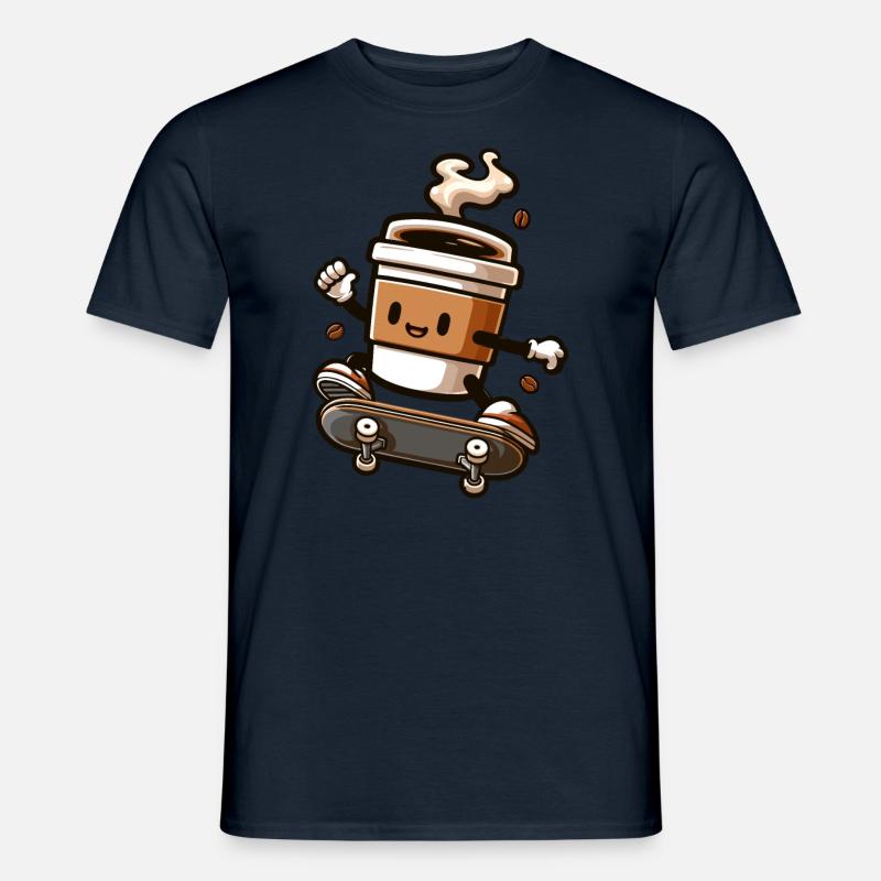 Kaffeebecher Auf Skateboard Grafik - Männer T-Shirt - Navy