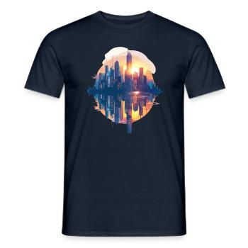 Coucher de soleil urbain aux couleurs pastel - T-shirt homme - marine - Devant - AI Model Male 178 light (178cm)