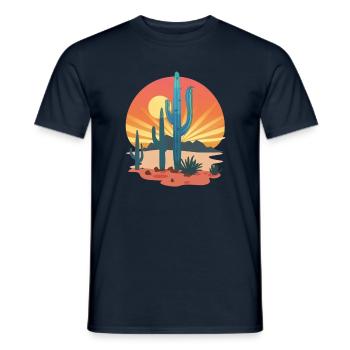 Sunset Cactus Desert Landscape - Men's T-Shirt - navy - Front - AI Model Male 178 light (178cm)