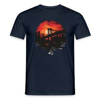 Coucher de soleil Paysage du pont de Brooklyn - T-shirt homme - marine - Devant - AI Model Male 178 light (178cm)