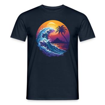 Ocean Sea Wave Sunset Background - Men's T-Shirt - navy - Front - AI Model Male 178 light (178cm)