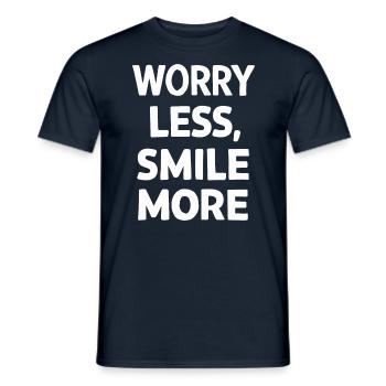 Moins d’inquiétude, plus de sourire, plus de motivation - T-shirt homme - marine - Devant - AI Model Male 178 light (178cm)