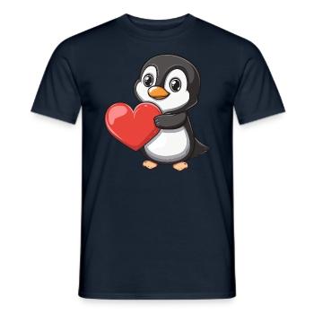 Cute Penguin Holding a Red Heart for Valentine's - Männer T-Shirt - Navy - Vorne - AI Model Male 178 light (178cm)