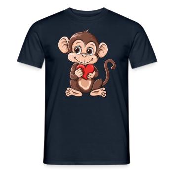 Cute Monkey Holding Red Heart Adorable Animal - Männer T-Shirt - Navy - Vorne - AI Model Male 178 light (178cm)