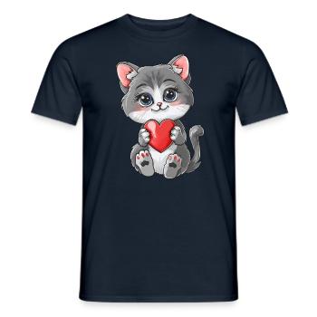 Cute Kitten Holding Heart Adorable Cat Art for - Men's T-Shirt - navy - Front - AI Model Male 178 light (178cm)