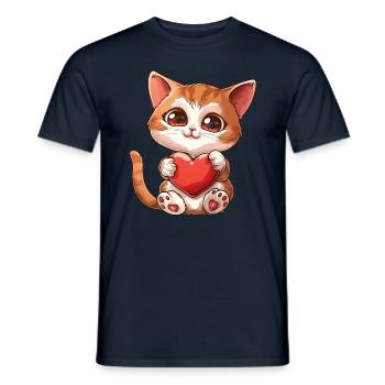 Adorable Kitten Holding Heart With Big Eyes - Männer T-Shirt - Navy - Vorne - AI Model Male 178 light (178cm)