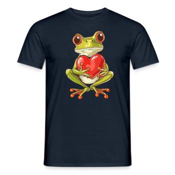 Adorable Frog Holding Heart with Big Eyes and - Men's T-Shirt - navy - Front - AI Model Male 178 light (178cm)