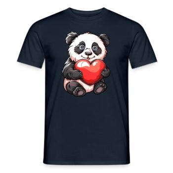 Adorable Panda Holding Heart Cartoon Illustration - Men's T-Shirt - navy - Front - AI Model Male 178 light (178cm)