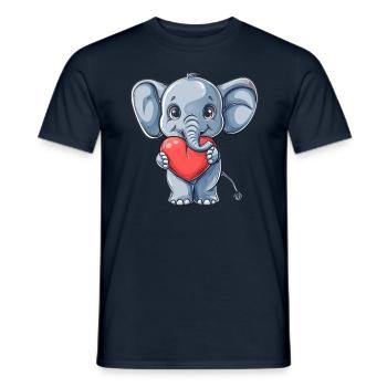 Éléphant mignon tenant une illustration de coeur pour - T-shirt homme - marine - Devant - AI Model Male 178 light (178cm)