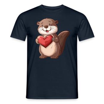 Adorable Loutre tenant un cœur - Animal mignon - T-shirt homme - marine - Devant - AI Model Male 178 light (178cm)