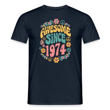 Awesome Since 1974 Flowers Hippie Born Year 1974 - Men's T-Shirt - navy - Front - AI Model Male 178 light (178cm)