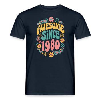 Awesome Since 1980 Flowers Hippie Born Year 1980 - Men's T-Shirt - navy - Front - AI Model Male 178 light (178cm)
