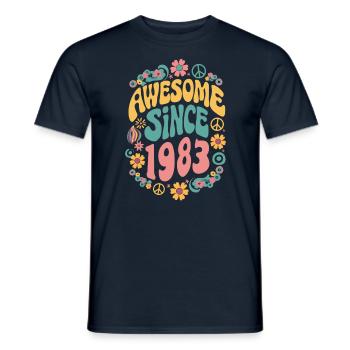 Awesome Since 1983 Blumen Hippie Geboren Jahr 1983 - Männer T-Shirt - Navy - Vorne - AI Model Male 178 light (178cm)