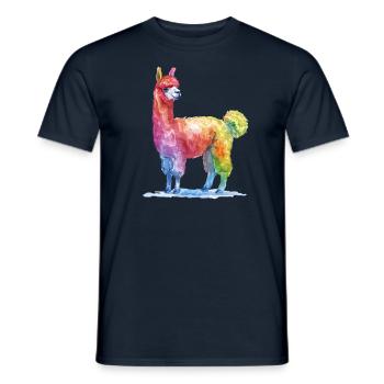 Colorful Llama Watercolor Painting - Men's T-Shirt - navy - Front - AI Model Male 178 light (178cm)