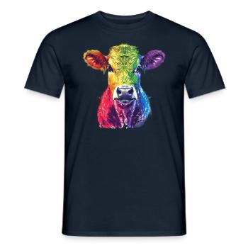 Bunte Regenbogen-Kuh Kunstwerk - Männer T-Shirt - Navy - Vorne - AI Model Male 178 light (178cm)
