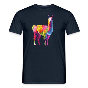 Lama Alpaka Regenbogen Kunstwerk - Männer T-Shirt - Navy - Vorne - AI Model Male 178 light (178cm)