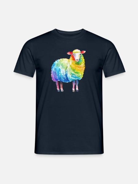 Buntes Schaf - Rainbow Sheep Farm Animal Farmer - Männer T-Shirt - Navy