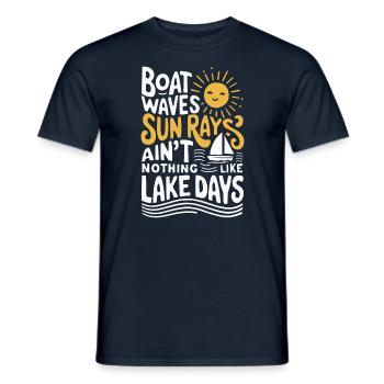 bateau, vagues, rayons de soleil, jours en mer, été, - T-shirt homme - marine - Devant - AI Model Male 178 light (178cm)