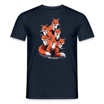 Conception de l’artiste renard avec six renards - T-shirt homme - marine - Devant - AI Model Male 178 light (178cm)