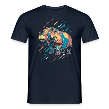 Bunter Geometrischer Hippo Mit Farbspritzern - Männer T-Shirt - Navy - Vorne - AI Model Male 178 light (178cm)