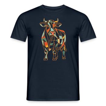 Geometrische Bauernhoftier Grafik Bunte Kuh - Männer T-Shirt - Navy - Vorne - AI Model Male 178 light (178cm)