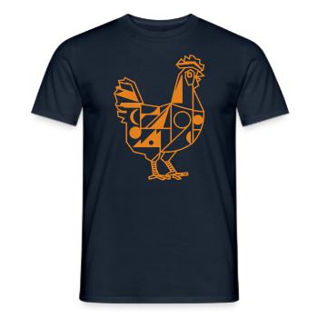 Geometric Farm Animal Graphic: Chicken in Orange - Men's T-Shirt - navy - Front - AI Model Male 178 light (178cm)