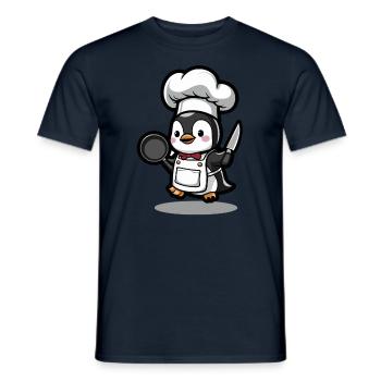 Cooking penguin with pan and knife - Men's T-Shirt - navy - Front - AI Model Male 178 light (178cm)