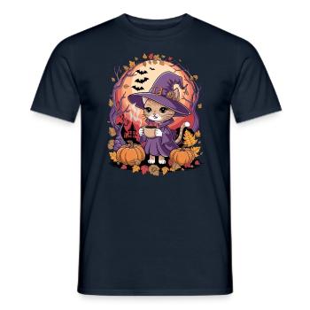 Cute Halloween Cat in Witch Costume - Men's T-Shirt - navy - Front - AI Model Male 178 light (178cm)