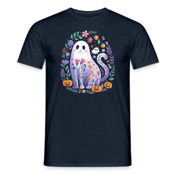 Chat mignon d'Halloween avec des citrouilles et des fleurs - T-shirt homme - marine - Devant - AI Model Male 178 light (178cm)