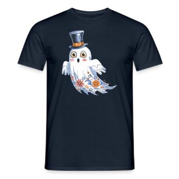 Fantôme d'Halloween avec chapeau haut de forme et motif floral - T-shirt homme - marine - Devant - AI Model Male 178 light (178cm)