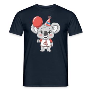 4ème anniversaire Koala avec ballon et chapeau de fête - T-shirt homme - marine - Devant - AI Model Male 178 light (178cm)