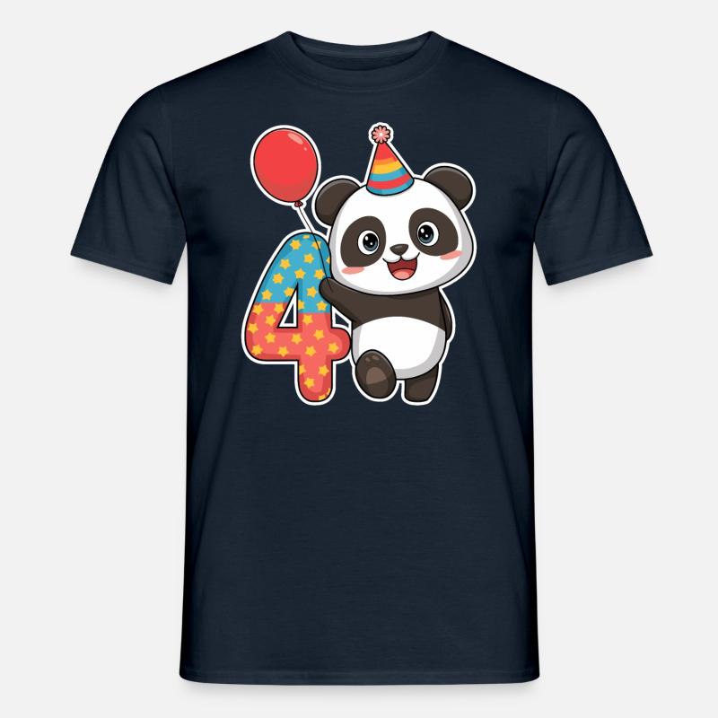 4. Geburtstag Panda mit Luftballon und Sternen - Männer T-Shirt - Navy