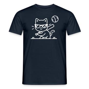 Cat with sunglasses playing baseball - Men's T-Shirt - navy - Front - AI Model Male 178 light (178cm)