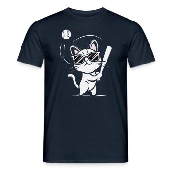 Chat avec des lunettes de soleil jouant au baseball - T-shirt homme - marine - Devant - AI Model Male 178 light (178cm)
