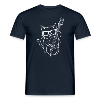 Cat with sunglasses plays double bass - Men's T-Shirt - navy - Front - AI Model Male 178 light (178cm)