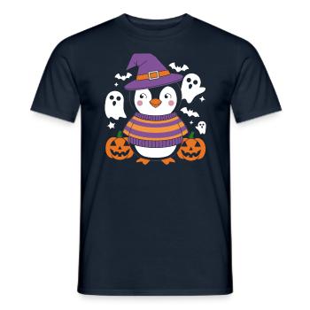 Pinguin Halloween mit Kürbissen und Geistern - Männer T-Shirt - Navy - Vorne - AI Model Male 178 light (178cm)