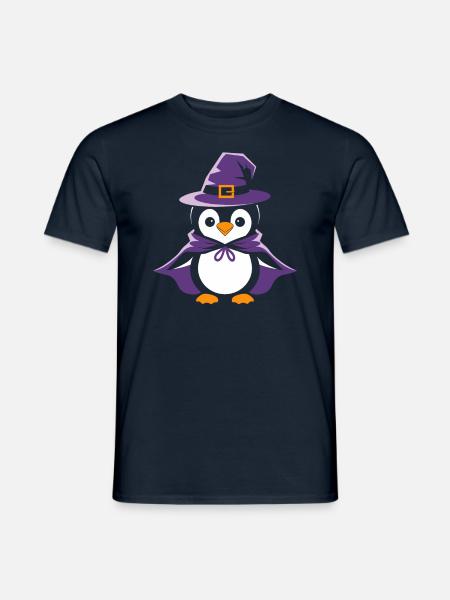 Pingvin Halloween heksehat og kappe - Mænd T-shirt - marineblå