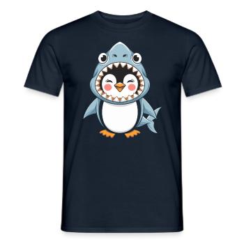 Penguin Halloween: Cute Penguin in Shark Costume - Men's T-Shirt - navy - Front - AI Model Male 178 light (178cm)