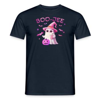 Boo-Jee Ghost Shirt - Cute Pink Halloween Ghost - Men's T-Shirt - navy - Front - AI Model Male 178 light (178cm)